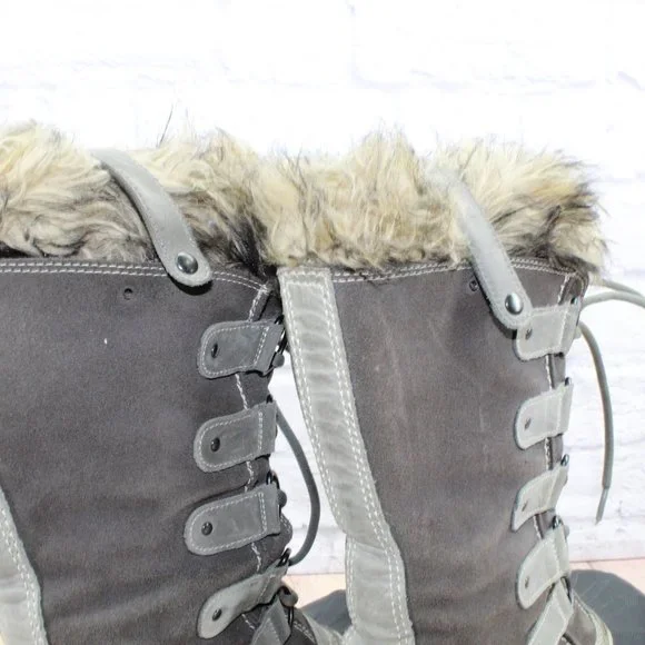 Sorel Joan of Artic Gray Suede Fur Trim Waterproof Winter Boots Size 9 - Picture 9 of 12